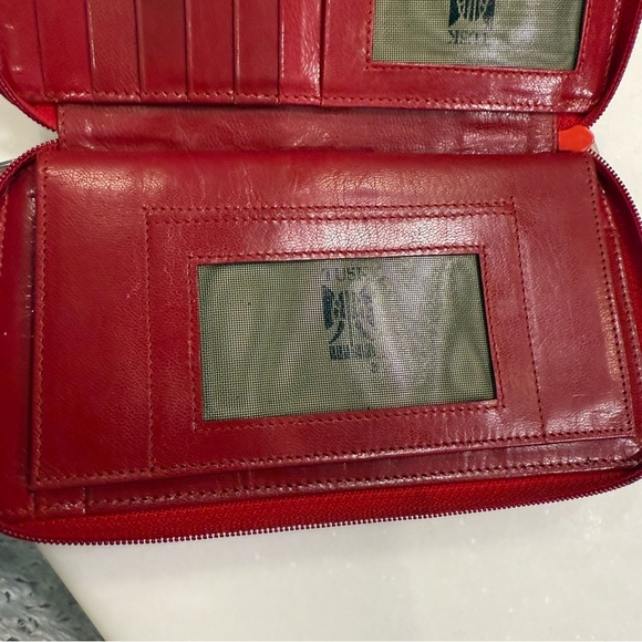 TUSK NEW YORK Women’s Wallet Double Zip Madison Red Pebbled Leather - Picture 5 of 15